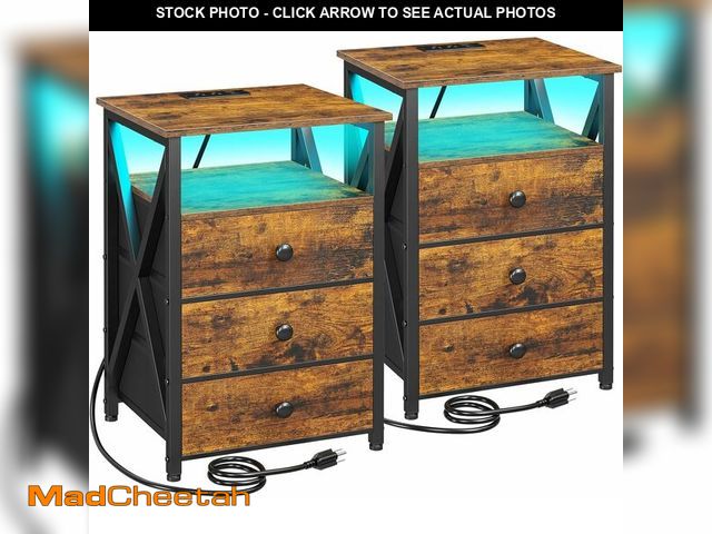 Lot 74-12167053 - AMHANCIBLE Night Stand Set 2, LED Nightstand with Charging Station, End Side Tables with USB Port &a...