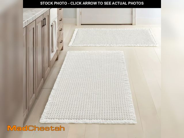 Lot 74-12456643 - MIULEE Set of 2 Waffle Bathroom Rugs, Boho Bath Rugs Non Slip Washable, Super Absorbent Bath Mats, U...