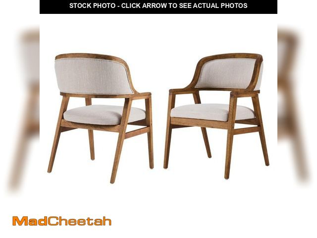 Lot 74-14275364 - CHRISTOPHER KNIGHT HOME Trix Mid-Century Modern Beige+Walnut Fabric Upholstered Wood Frame Dining Ch...