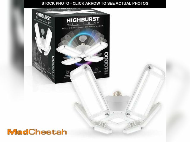 Lot 74-14602525 - Bell + Howell Highburst 90 W 10,000 Lumen LED 6500K Daylight Garage Light Bulb, 4-Panel Adjustable E...