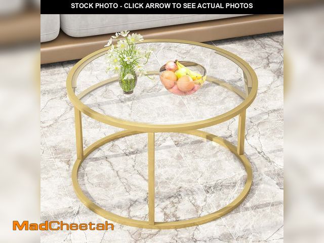 Lot 74-12677762 - Glass Coffee Table,Round Gold Coffee Table for Small Space,27" Modern Center Table,Glass Top Clear C...