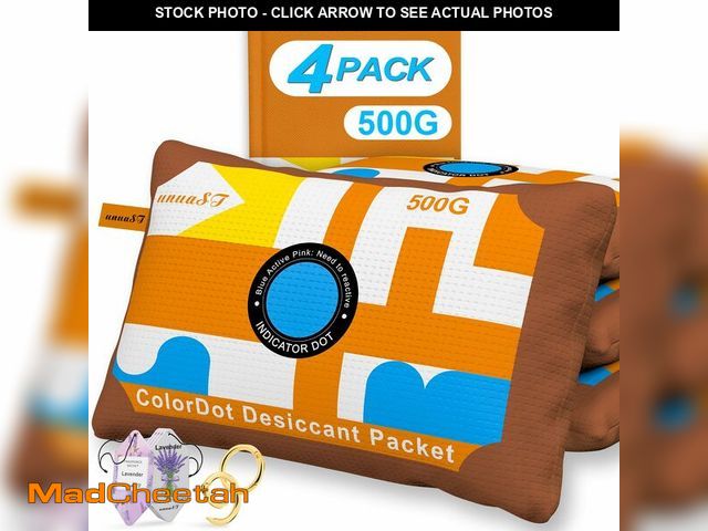 Lot 74-12968602 - 4 x 500 Grams [4.4 lbs] Desiccant Packs for Storage, unuaST Rechargeable Color Indicating Silica Gel...