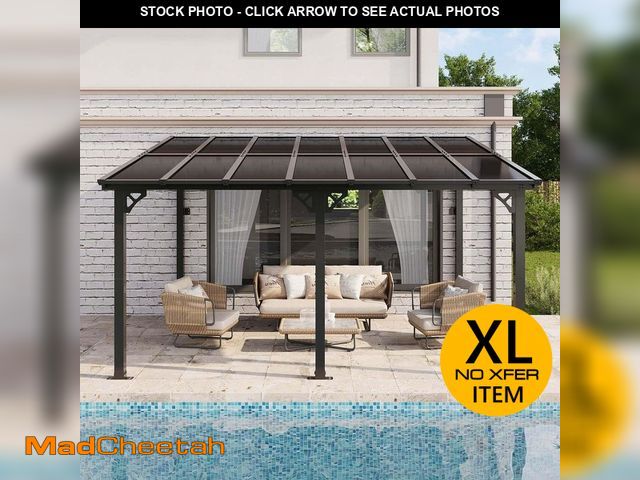 Lot 74-13769234 - Sizzim 14 ft. x 10 ft. Patio Covers with Metal Roof Wall-Mount Gazebo Pergola - UNUSED
