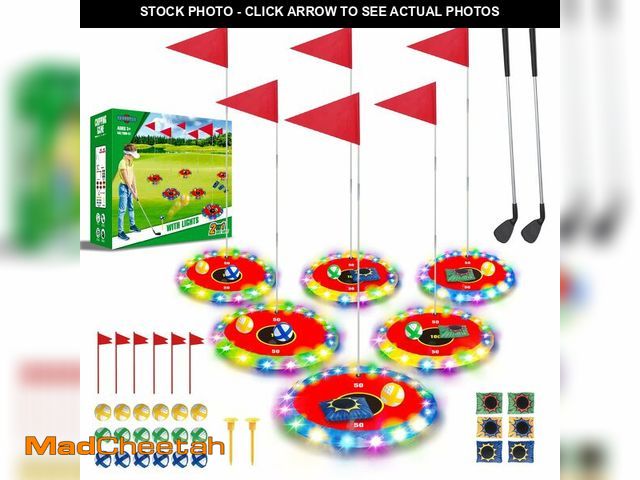 Lot 74-14273049 - TERRAMUS Glow in the Dark Golf &amp; Toss Game, 2 in 1 LED Target Set with 2 Clubs, 18 Balls, 6 Bean...