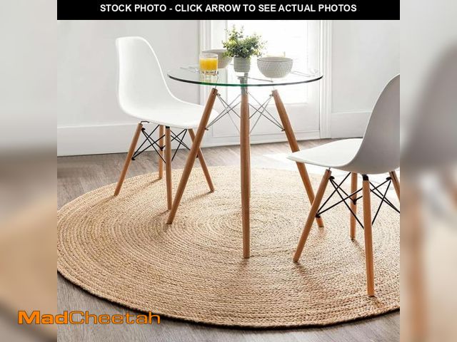 Lot 74-12397955 - GRUHUM Handwoven Jute Area Rug-9 feet Round- Natural Fiber Boho Soft Braided Rustic Vintage Beige Re...