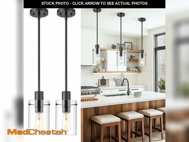 Lot 74-13624365 - Emak Black Pendant Lights Kitchen Island, 2 Pack 5 Inch Pendant Light Fixtures with Clear Glass Shad...