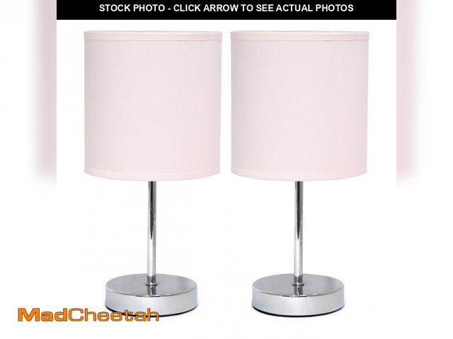 Lot 74-12312877 - Simple Designs LT2007-BPK Chrome Mini Basic Table Lamp with Fabric Shade, Blush Pink - UNUSED