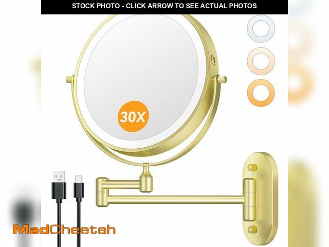 Lot 74-14378144 - Auxmir 1X/30X Wall Mounted Makeup Mirror with Light, 8" Rechargeable Double-Sided Magnifying Mirror,...
