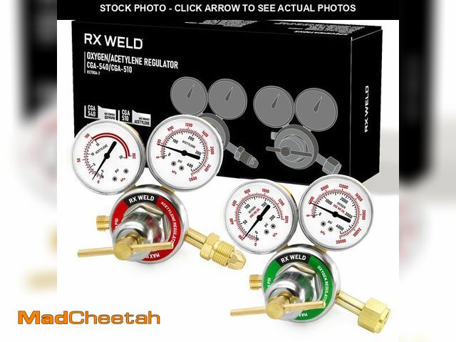 Lot 74-13629667 - RX WELD Oxygen and Acetylene Regulators CGA540 and CGA510- Compatible with V-Style Welding Gas Torch...