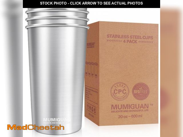 Lot 74-12310574 - MUMIGUAN Stainless Steel Cups 20oz/600ml (4 Pack), Stainless Steel Pint Tumbler, Camping Stainless S...