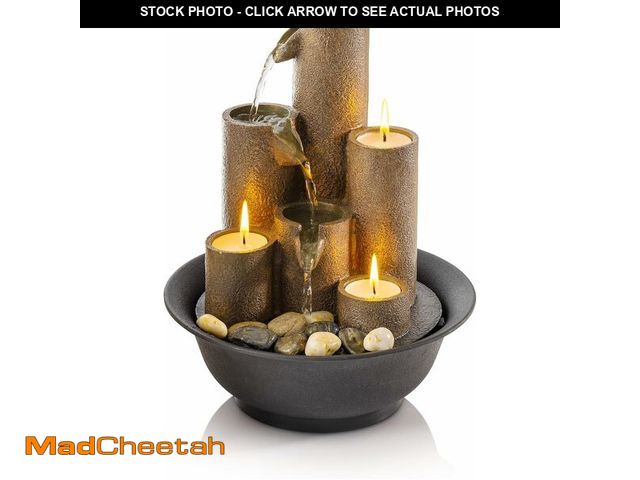 Lot 74-13039679 - Alpine Corporation WCT202 Indoor Tabletop Tiered Water Fountain Featuring 3 Candles for Desktop and ...