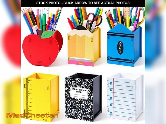 Lot 74-14058309 - Crtiin 6 Pack Teacher Appreciation Gifts Wooden Pencil Holders Crayon Ruler Apple Composition Notebo...
