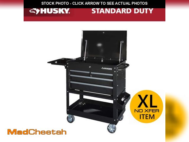 Lot 74-12559239 - Husky Tool Storage 33 in. W Mechanics Cart with Extended Side Table and Bottle Tray - UNUSED