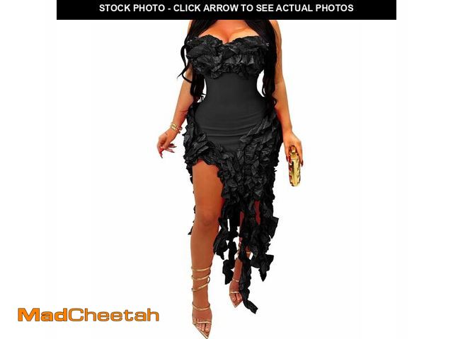 Lot 74-12604065 - IyMoo Women's Cocktail Dresses Elegant Solid Fringe Off The Shoulder Patchwork Strapless Dresses Bla...