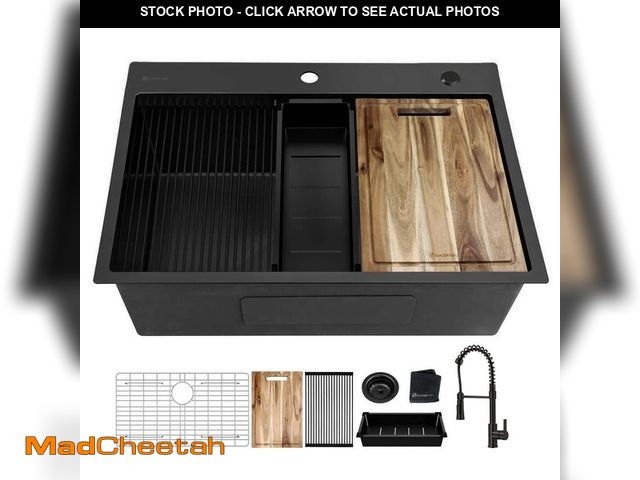 Lot 74-12932133 - Glacier Bay 33 in. Drop-In Single Bowl 18-Gauge Black Stainless Steel Workstation Kitchen Sink with ...