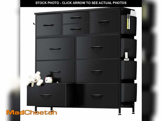 Lot 74-14310533 - edx Dresser Storage with 10 Drawers, Fabric Dresser Tower with Side Bag, Storage Unit for Bedroom, C...