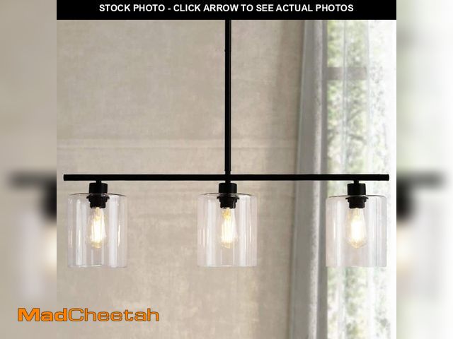 Lot 74-12989340 - 3-Light Matte Black Modern Kitchen Island Light fixtures,Linear Chandelier Pendant Hanging Light wit...