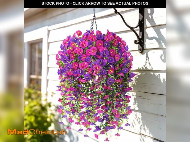 Lot 74-14331209 - Artificial Hanging Flowers with Basket, 480 Blooms UV Resistant Faux Morning Glory Silk Plants, Fast...