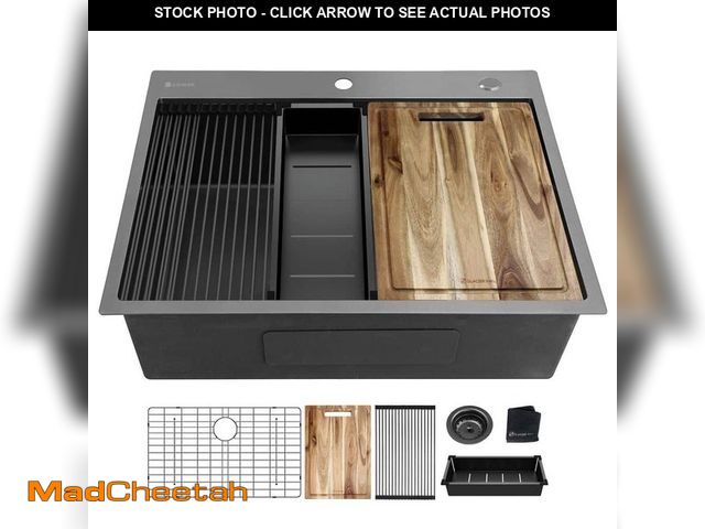 Lot 74-12773361 - Glacier Bay 33 in. Drop-In Single Bowl 18 Gauge Gunmetal black Stainless Steel Workstation Kitchen S...