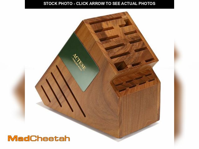 Lot 74-14065263 - Teak Wood Knife Block Holder without Knives, 20 Slot Large Universal Wooden Knife Block Organizer wi...