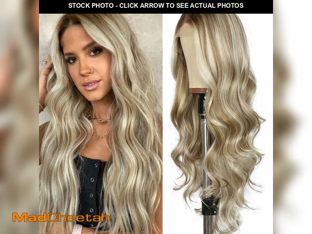 Lot 74-14052529 - SAPPHIREWIGS Blonde Synthetic Lace Front Wig Ash Blonde Highlight 13Ãâ4 Loose Body Wave Wig Gluel...