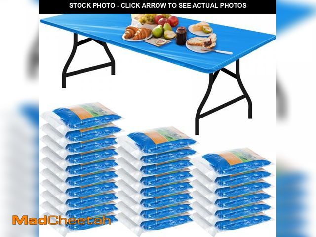 Lot 74-12112257 - Boao 24 Pcs Summer Plastic Table Cloth Rectangle Picnic Table Covers Elastic Fitted Tablecloth, Disp...