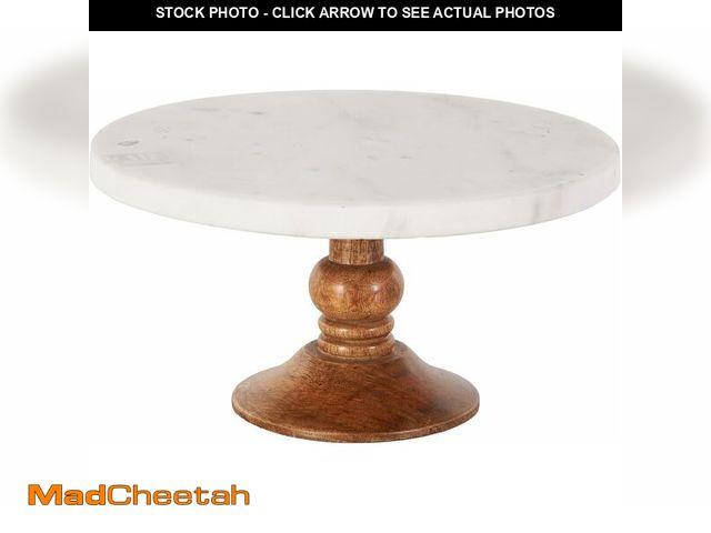 Lot 74-13382226 - Deco 79 Mango Wood Cake Stand with Wood Base, 10" x 10" x 5", White - UNUSED