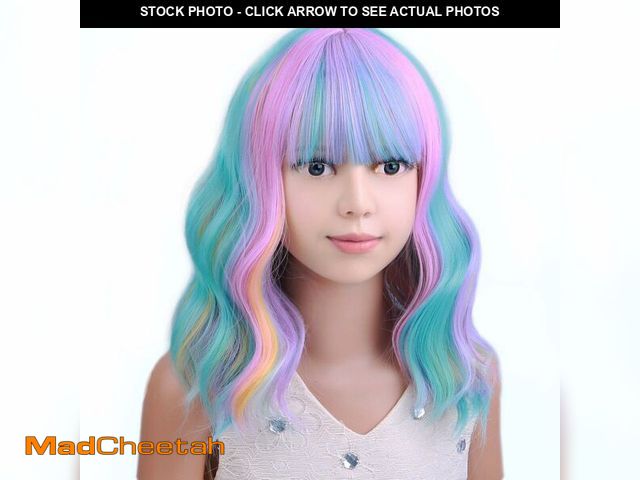 Lot 74-14063288 - PATTNIUM Multicolor Wig for Kids Rainbow Child Wig with Bangs Wavy Colorful Wigs for Girls Shoulder ...