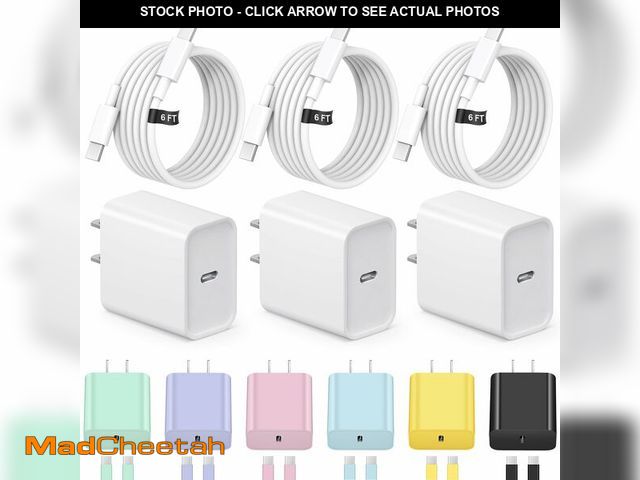 Lot 74-13950906 - iPhone 17 16 15 Charger Fast Charging 3+3Pack Type C Charger USB C Chargers Block with 6FT Cable for...