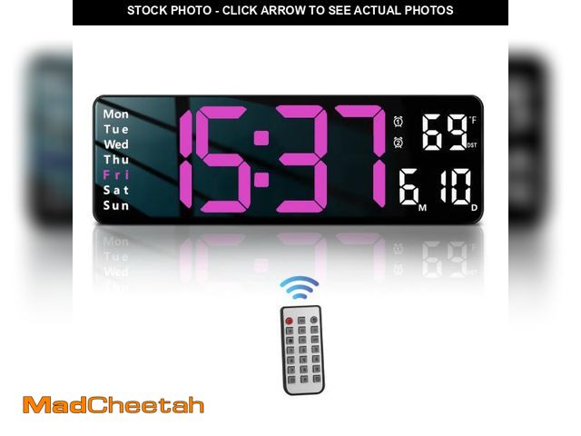 Lot 74-12116478 - JoFomp Digital Wall Clock - 13" Large LED Display, Loud Alarm, Remote Control, DST, Auto-Dimming, Da...
