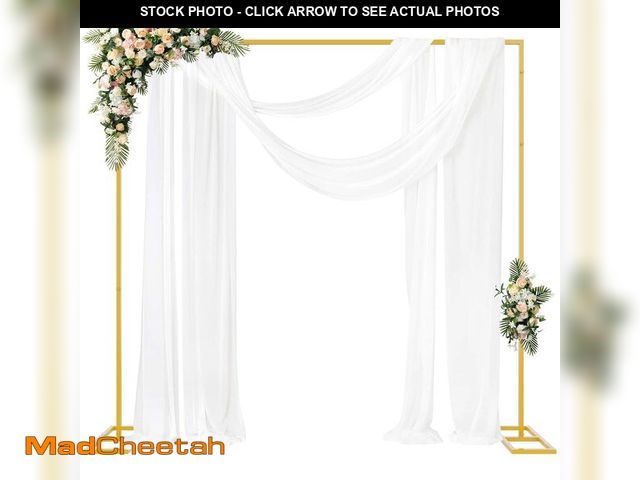 Lot 74-13624878 - Fomcet 8FT x 8FT Backdrop Stand Heavy Duty with Base, Gold Portable Adjustable Pipe and Drape Backdr...