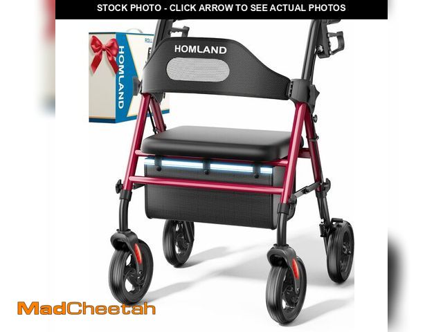 Lot 74-13801274 - HOMLAND Foldable Rollator Walkers with Seat for Seniors, 8'' Big Wheels, 350 lb. Weight Capacity, Ad...