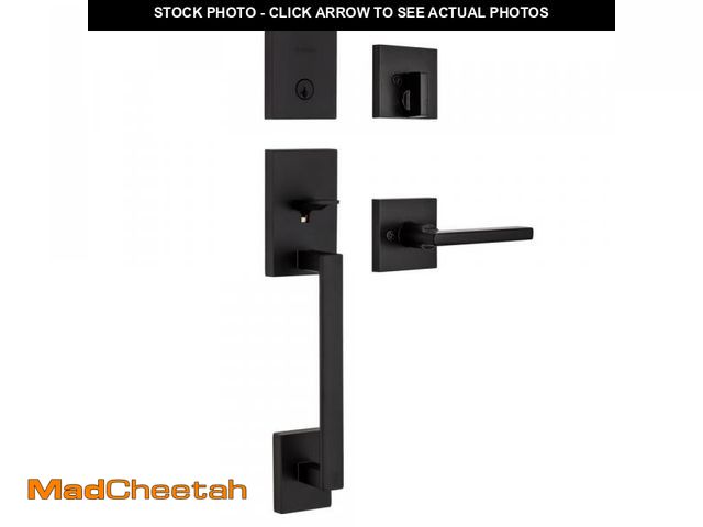 Lot 74-12145509 - Kwikset San Clemente Front Door Lock Handle and Deadbolt Set - Matte Black - UNUSED
