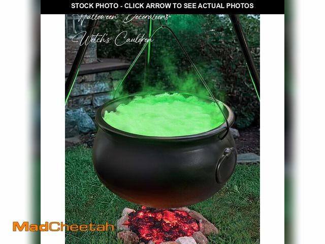 Lot 74-12603452 - Halloween Decorations - Large Witches Cauldron on 54" Tripod with Lights - Black Plastic Bowl Decor ...