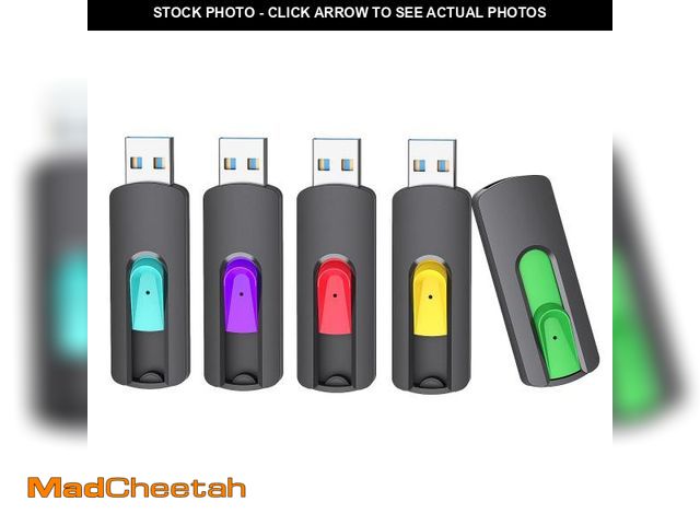 Lot 74-12432430 - Aiibe 5 Pack 128GB Flash Drive 3.0, Upgraded 130MB/s USB 3.0 Flash Drive Retractable USB Drive Porta...
