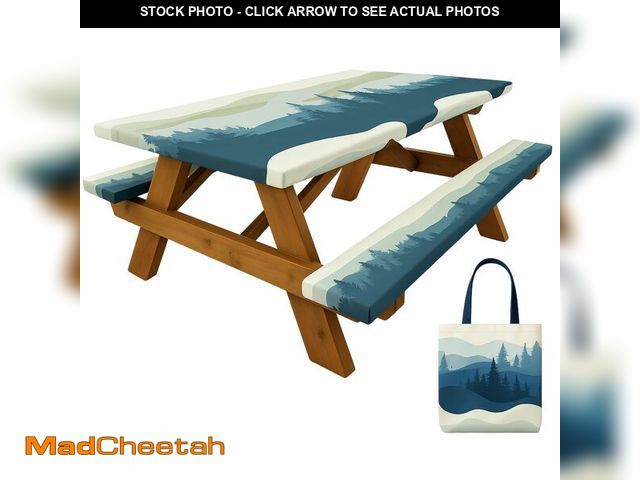 Lot 74-14213068 - RNOONY 6ft Polyester Picnic Table Cover with Bench Covers Windproof &amp; Waterproof Tablecloth, Per...