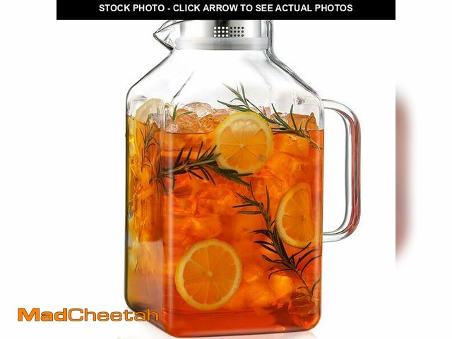 Lot 74-12708010 - 1 Gallon Square Glass Pitcher with Lid and Spout, Water Pitchers with Handle for Fridge, Borosilicat...