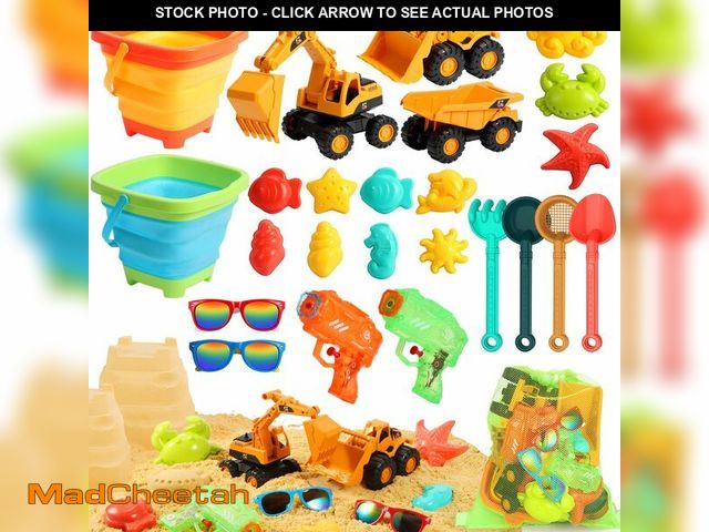 Lot 74-13715839 - HUITEM Beach Toys for Kids, Sand Toys with 2 Collapsible Beach Bucket,3 Dump Truck,2 Sunglasses,Ocea...