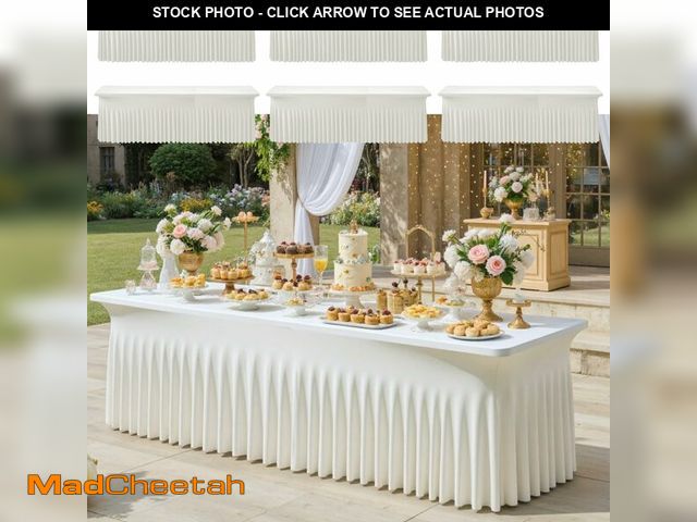 Lot 74-14295781 - CO-AVE 6pack Ivory Spandex Tablecloths 8ft for Rectangle Tables, Wrinkle Free Classy Table Skirt Str...