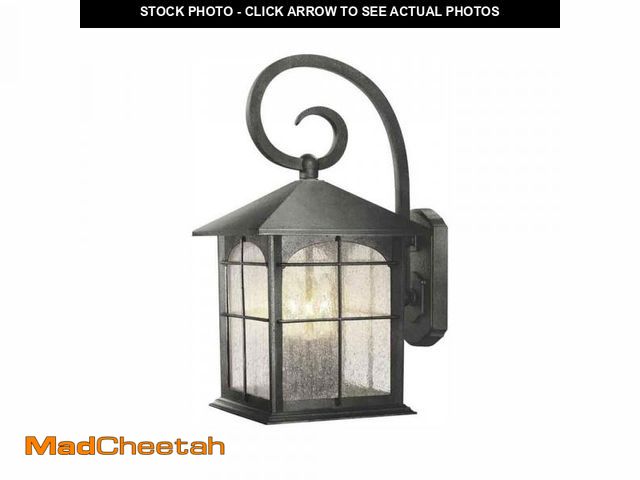 Lot 74-12296311 - (MISSING GLASS SHADE) Home Decorators Collection Brimfield 17.5 in. Aged Iron 3-Light Line Voltage O...