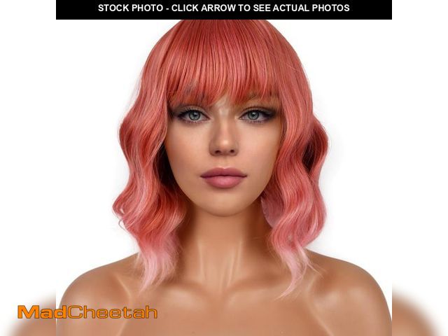 Lot 74-11552520 - LANCAINI Short Bob Wigs with Bangs for Women Loose Wavy Wig Curly Wavy Shoulder Length Bob Synthetic...