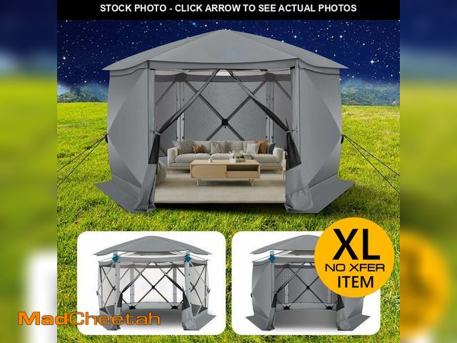 Lot 74-14435961 - HOTEEL 12x12ft Outdoor Pop up Gazebo, 6 Sided Camping Canopy Tent with Mesh Windows, Portable Carry ...