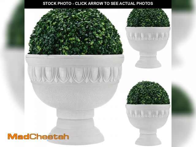Lot 74-12150915 - Knitgrip 2 Set 14" Dia x 12.4" H Plastic Planters with 2 Artificial Topiary Ball Classic Flower Pots...