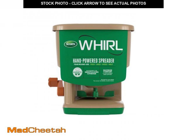 Lot 74-12152345 - Scotts Whirl Hand-Powered Spreader for Grass Seed, Fertilizer, Salt, Ice Melt, Handheld Spreader Hol...