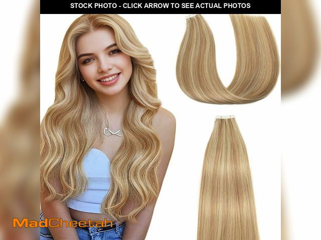 Lot 74-14383812 - P27/613 Highlight Blonde Tape in Extensions Human Hair 28 Inch Blonde Straight Tape in Seamless Exte...