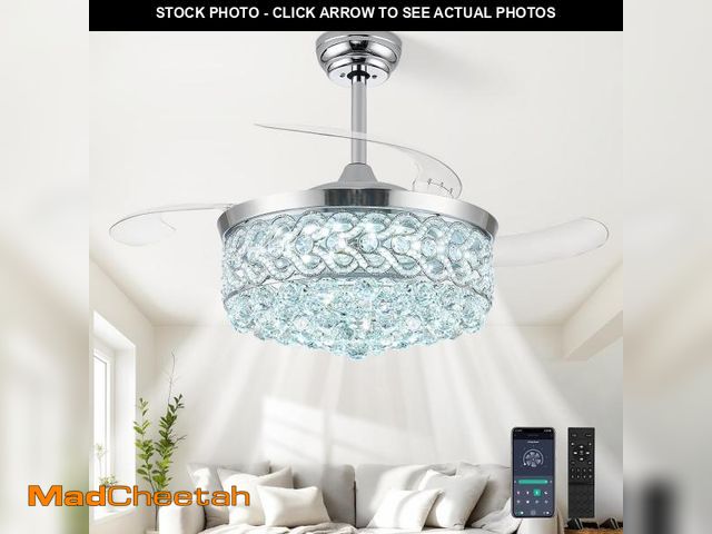 Lot 74-12415163 - TXCSLY 42 inch Crystal Fandelier Ceiling Fan with Light, Retractable Chandelier Ceiling Fan with Lig...