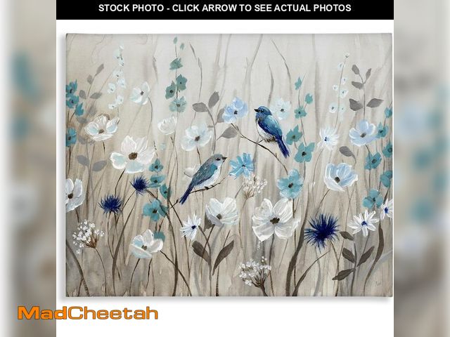 Lot 74-13734018 - Stupell Industries Birds Floral Meadow Blue White Blossoms, Design by Nan,Beige - UNUSED
