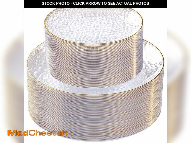 Lot 74-14432368 - SUT 100Pcs Clear Plastic Plates, Hammered Plates Disposable Heavy Duty, Clear Disposable Plates With...