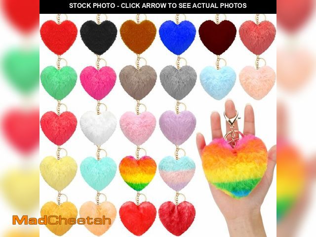 Lot 74-12602489 - Equsion 24 Pcs Heart Pom Keychain Bulk Colored Faux Fur Pom Gift for Mom Keychains Wholesale for Mot...