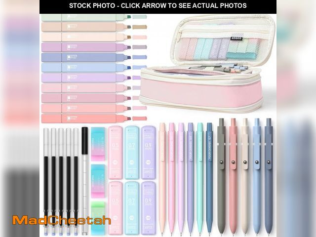 Lot 74-12306726 - Four Candies 39 PCS Aesthetic School Supplies with Cute Pen Case, 12 Pastel Highlighters, 5 Black In...